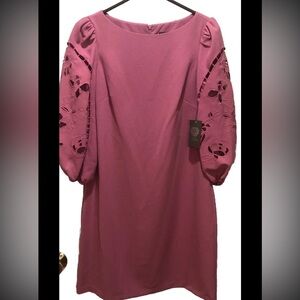 SOLD Vince Camuto Shift Dress NWT Eyelet Bell Sleeve SZ 6 Dusty Rose Cotton Mini